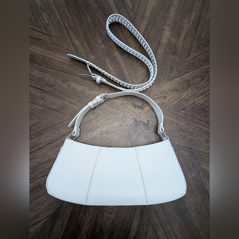 BCBGeneration White Shoulder Bag Silver Hardware with matching Belt